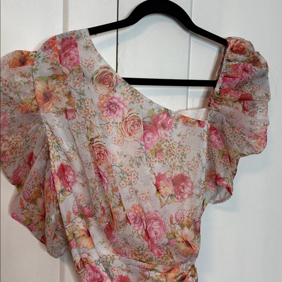 PrettyLittleThing Asymmetrical Floral Dress - Pink and Cream - US12 - Picture 4 of 6